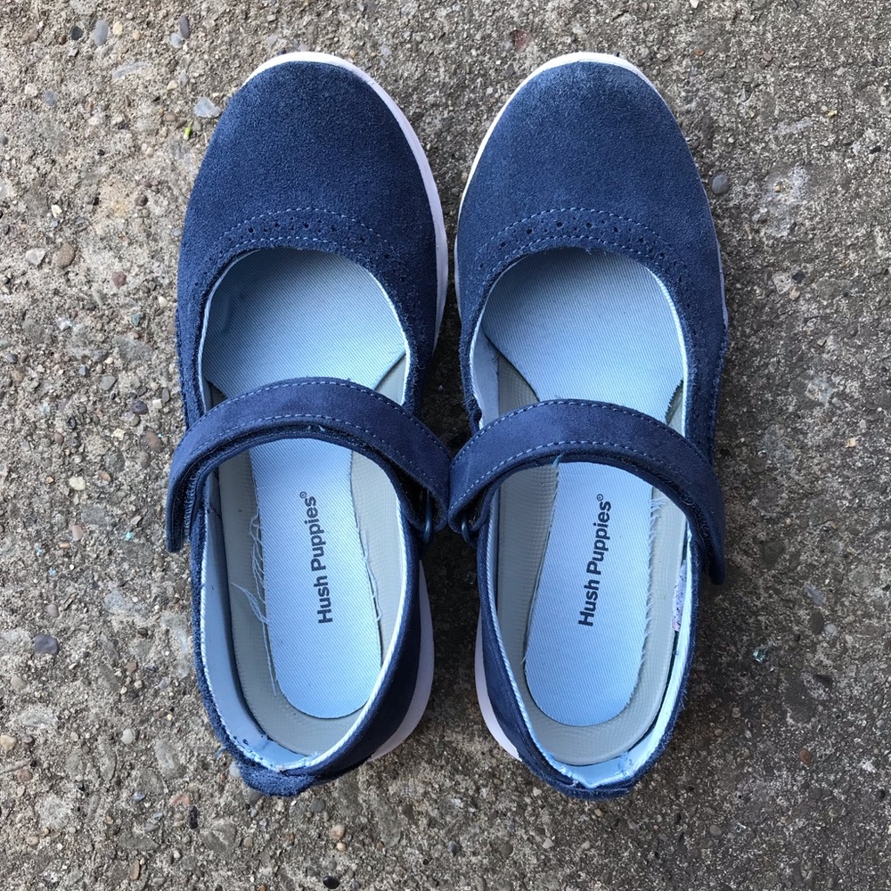 Blue suede Hush Puppy Mary Janes